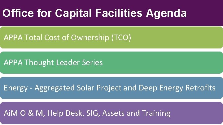 Office for Capital Facilities Agenda • APPA Total Cost of Ownership (TCO) Why is