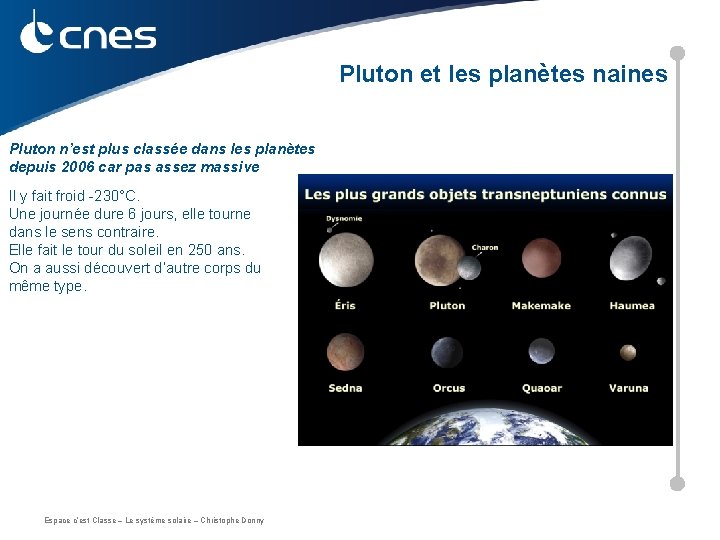 Pluton et les planètes naines Pluton n’est plus classée dans les planètes depuis 2006