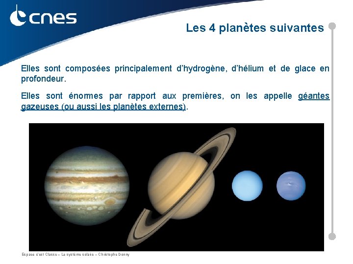 Les 4 planètes suivantes Elles sont composées principalement d’hydrogène, d’hélium et de glace en