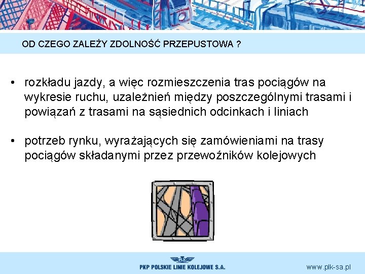 OD CZEGO ZALEŻY ZDOLNOŚĆ PRZEPUSTOWA ? • rozkładu jazdy, a więc rozmieszczenia tras pociągów