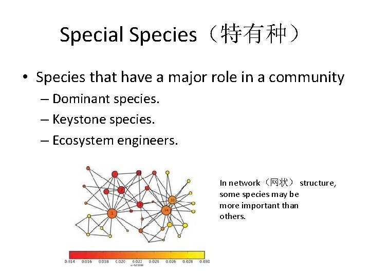 Special Species（特有种） • Species that have a major role in a community – Dominant