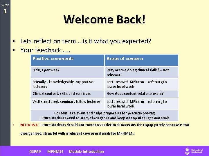 WEEK 1 Welcome Back! • Lets reflect on term. . . is it what