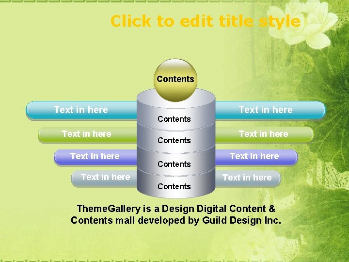 Click to edit title style Contents Text in here Contents Text in here Text