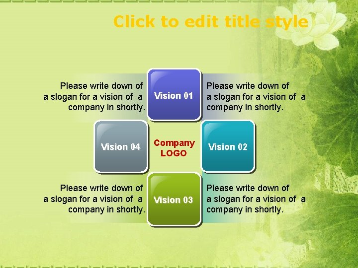 Click to edit title style Please write down of a slogan for a vision