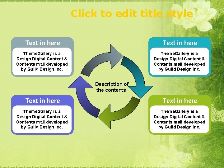 Click to edit title style Text in here Theme. Gallery is a Design Digital