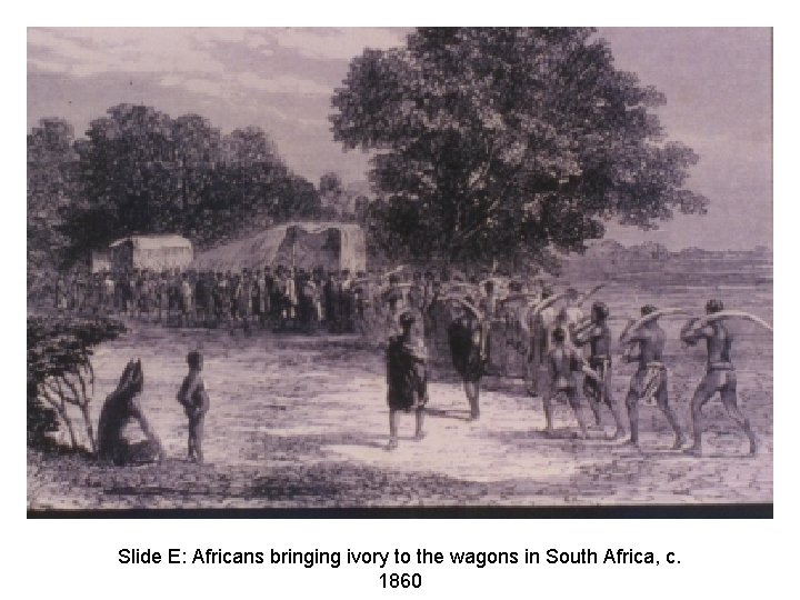 Slide E: Africans bringing ivory to the wagons in South Africa, c. 1860 