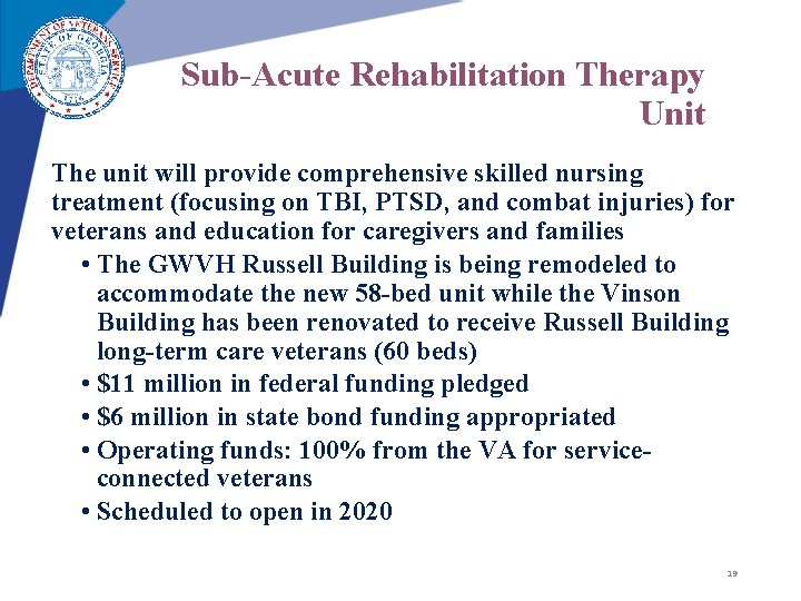 Sub-Acute Rehabilitation Therapy Unit The unit will provide comprehensive skilled nursing treatment (focusing on Sub-Acute Rehabilitation Therapy Unit The unit will provide comprehensive skilled nursing treatment (focusing on