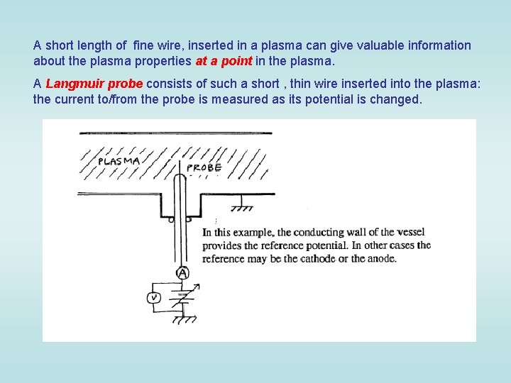 A short length of fine wire, inserted in a plasma can give valuable information