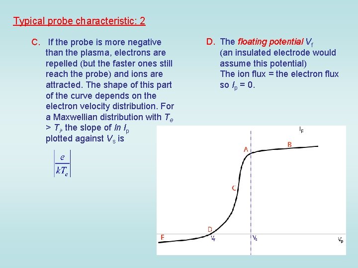 Typical probe characteristic: 2 C. If the probe is more negative than the plasma,