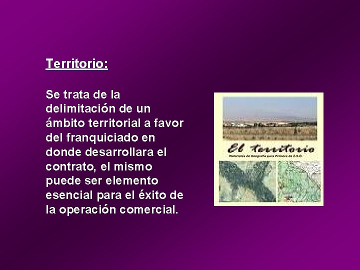Territorio: Se trata de la delimitación de un ámbito territorial a favor del franquiciado