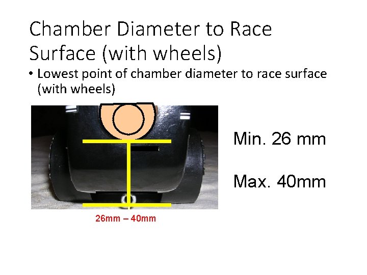 Chamber Diameter to Race Surface (with wheels) • Lowest point of chamber diameter to