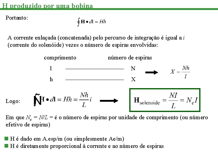 H produzido por uma bobina Portanto: A corrente enlaçada (concatenada) pelo percurso de integração