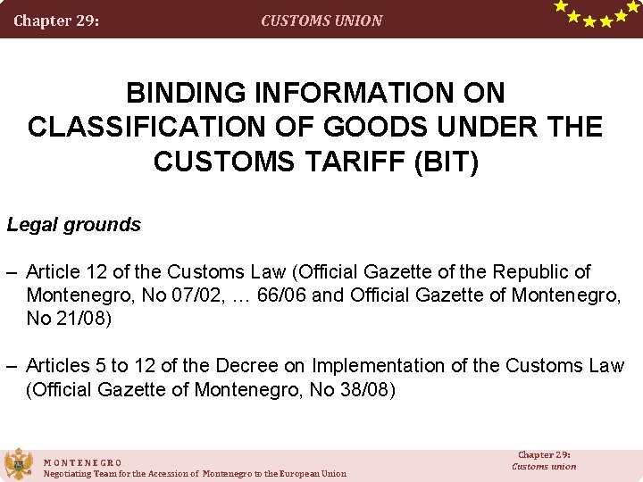 Chapter 29: CUSTOMS UNION BINDING INFORMATION ON CLASSIFICATION OF GOODS UNDER THE CUSTOMS TARIFF