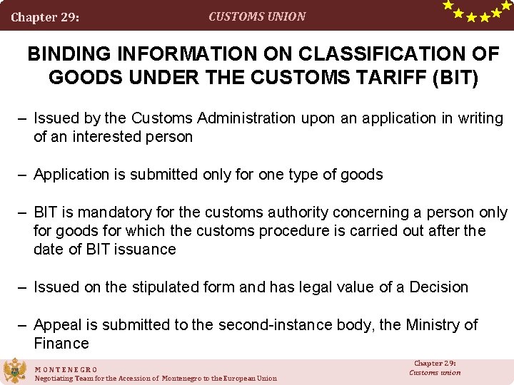 Chapter 29: CUSTOMS UNION BINDING INFORMATION ON CLASSIFICATION OF GOODS UNDER THE CUSTOMS TARIFF