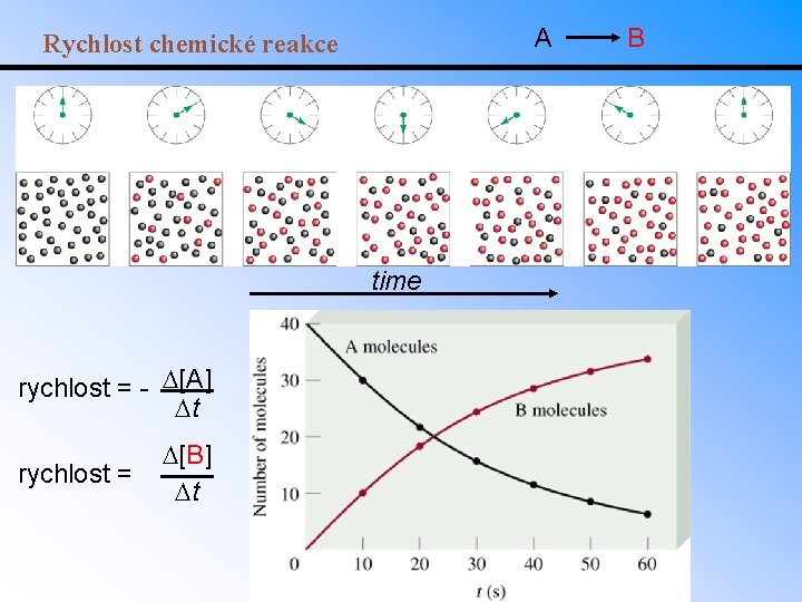 A Rychlost chemické reakce time rychlost = - D[A] Dt rychlost = D[B] Dt