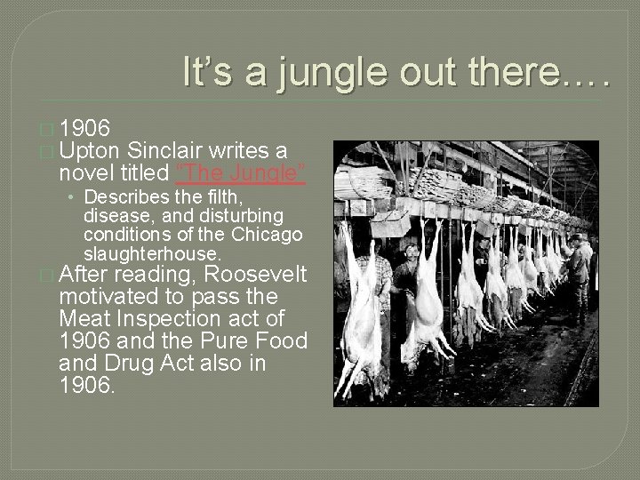 It’s a jungle out there…. � 1906 � Upton Sinclair writes a novel titled
