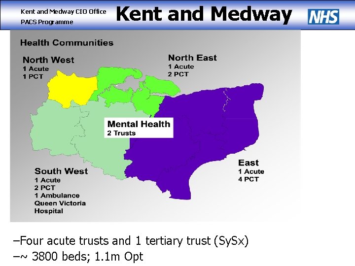 Kent and Medway CIO Office PACS Programme Kent and Medway –Four acute trusts and