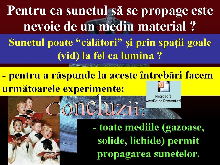 Pentru ca sunetul să se propage este nevoie de un mediu material ? Sunetul