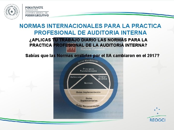 NORMAS INTERNACIONALES PARA LA PRACTICA PROFESIONAL DE AUDITORIA INTERNA ¿APLICAS TU TRABAJO DIARIO LAS