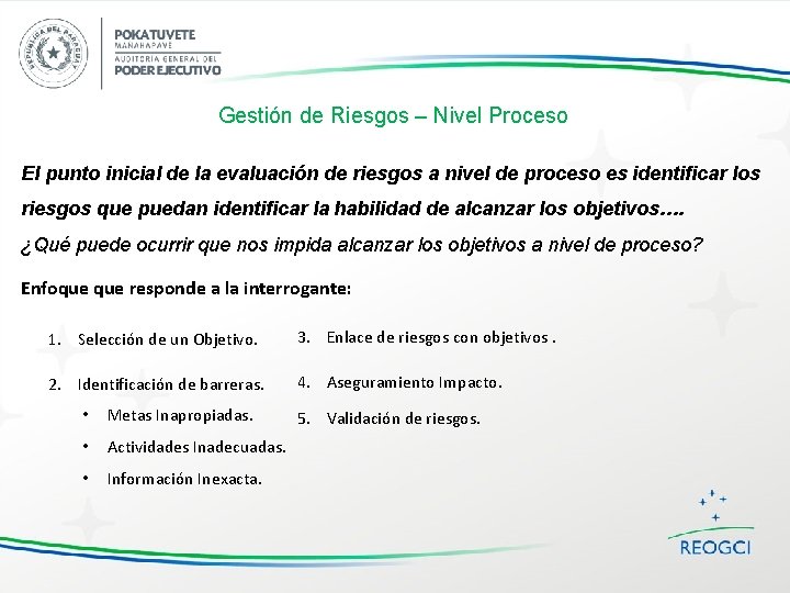 Gestión de Riesgos – Nivel Proceso El punto inicial de la evaluación de riesgos