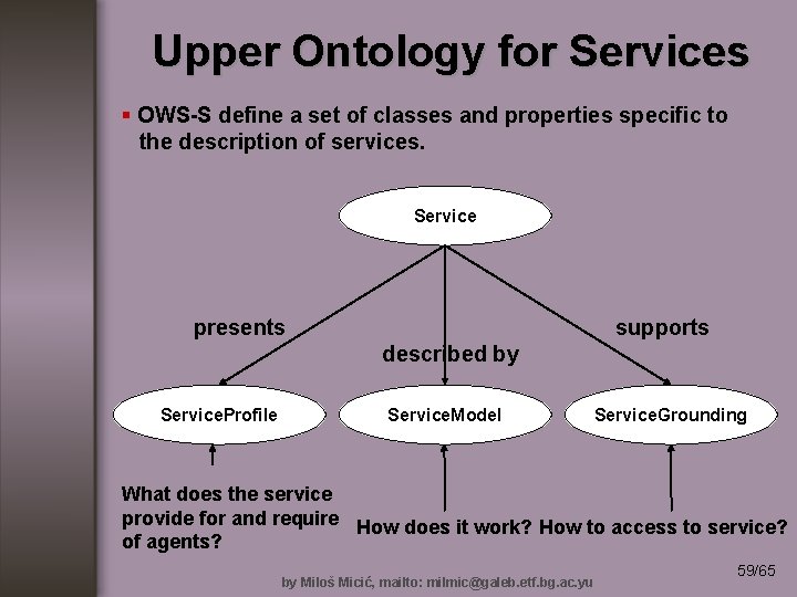 Upper Ontology for Services § OWS-S define a set of classes and properties specific