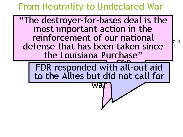 From Neutrality to Undeclared War When WW II began in 1939, FDR got Congress