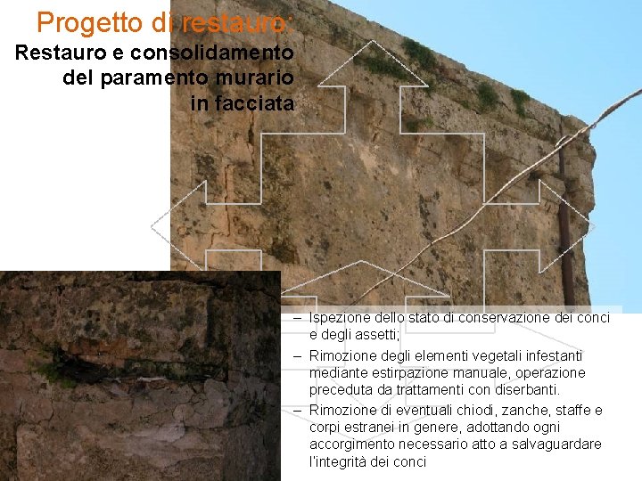 Progetto di restauro: Restauro e consolidamento del paramento murario in facciata – Ispezione dello