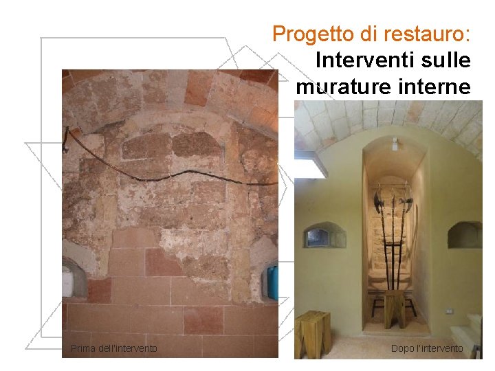 Progetto di restauro: Interventi sulle murature interne Prima dell’intervento Dopo l’intervento 