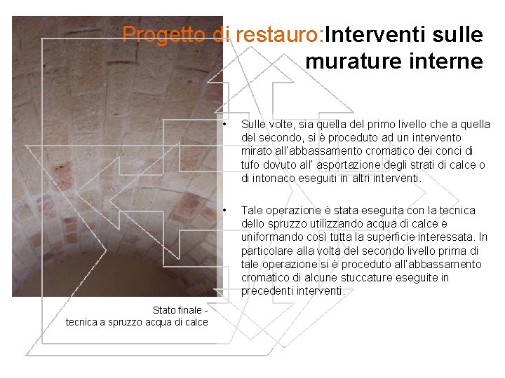 Progetto di restauro: Interventi sulle murature interne Stato finale tecnica a spruzzo acqua di