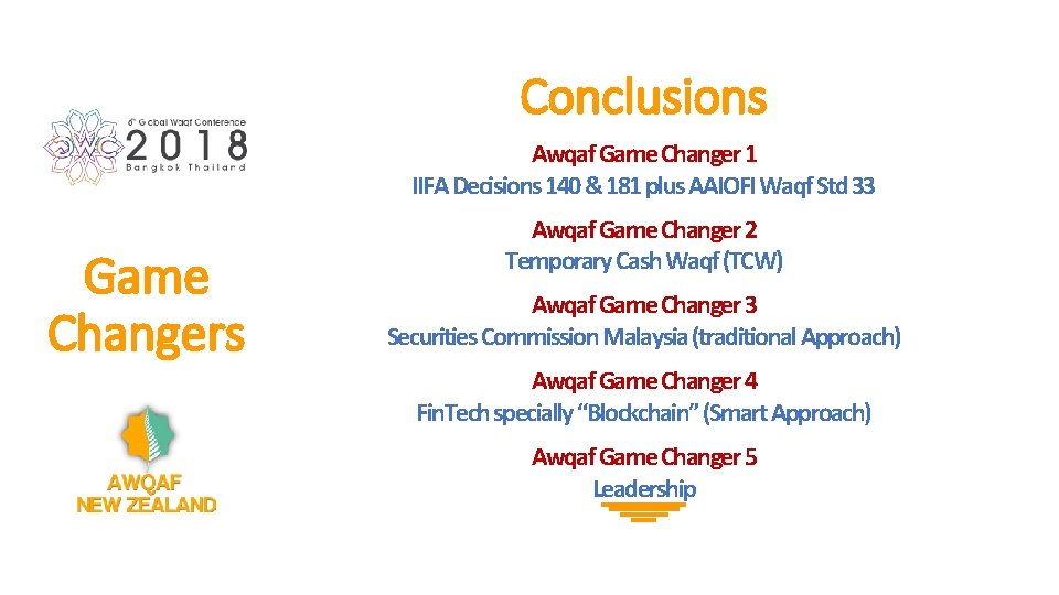 Conclusions Awqaf Game Changer 1 IIFA Decisions 140 & 181 plus AAIOFI Waqf Std