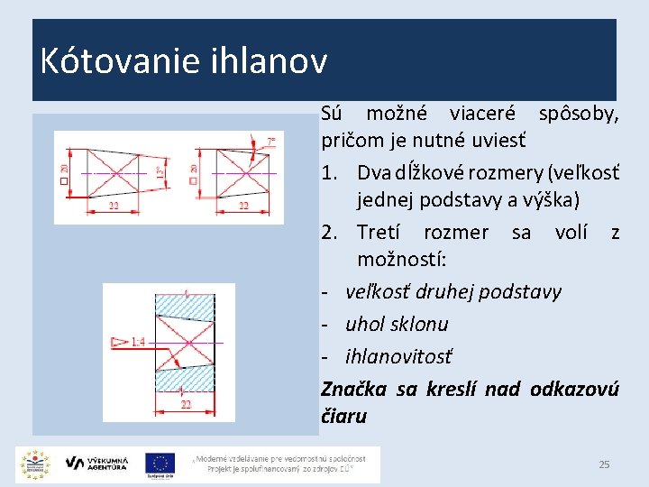 Kótovanie ihlanov Sú možné viaceré spôsoby, pričom je nutné uviesť 1. Dva dĺžkové rozmery