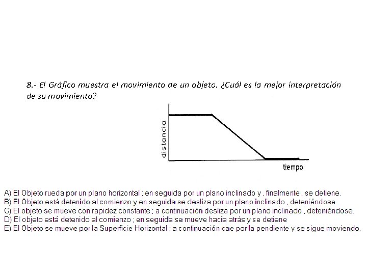 8. - El Gráfico muestra el movimiento de un objeto. ¿Cuál es la mejor