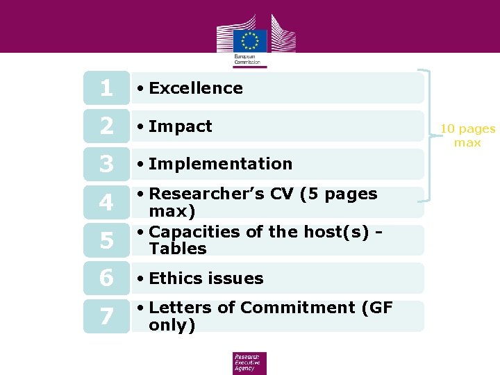 1 • Excellence 2 • Impact 3 • Implementation 4 5 • Researcher’s CV