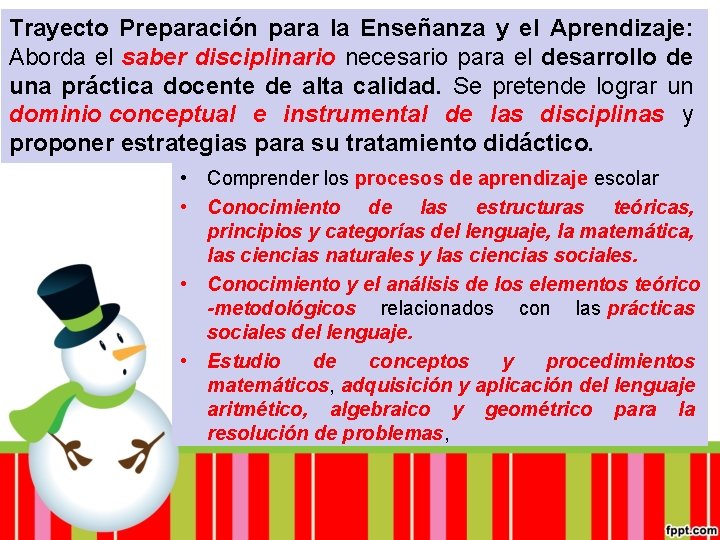 Trayecto Preparación para la Enseñanza y el Aprendizaje: Aborda el saber disciplinario necesario para