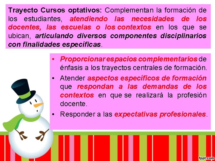 Trayecto Cursos optativos: Complementan la formación de los estudiantes, atendiendo las necesidades de los