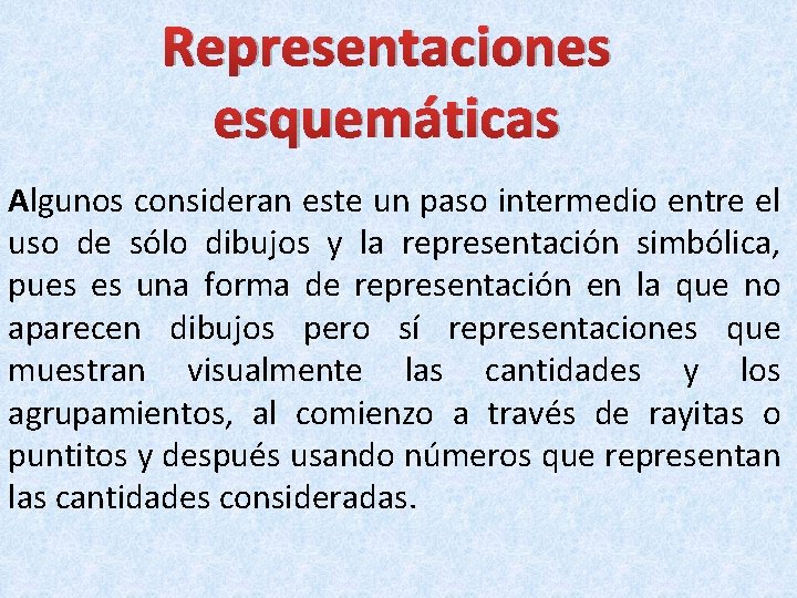 Representaciones esquemáticas Algunos consideran este un paso intermedio entre el uso de sólo dibujos