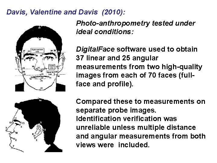 Davis, Valentine and Davis (2010): Photo-anthropometry tested under ideal conditions: Digital. Face software used