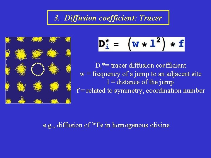 3. Diffusion coefficient: Tracer Di*= tracer diffusion coefficient w = frequency of a jump