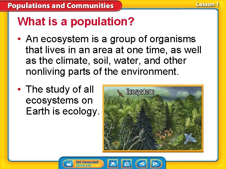 What is a population? • An ecosystem is a group of organisms that lives