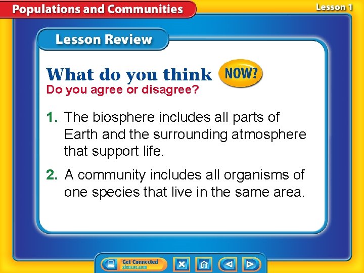 Do you agree or disagree? 1. The biosphere includes all parts of Earth and