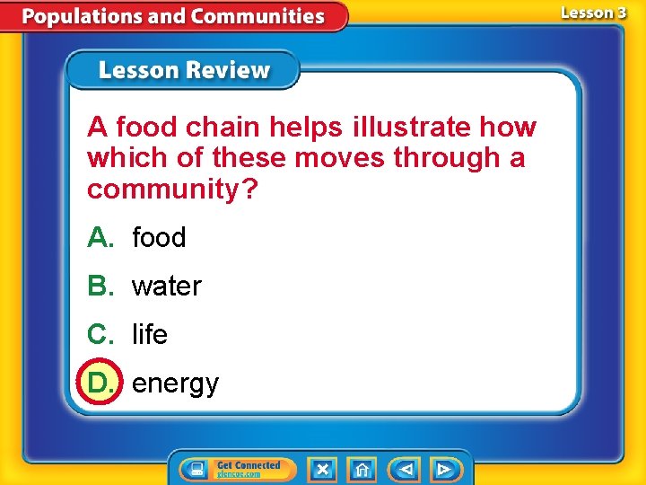 A food chain helps illustrate how which of these moves through a community? A.