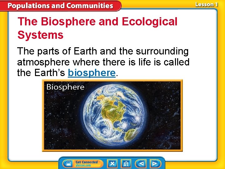 The Biosphere and Ecological Systems The parts of Earth and the surrounding atmosphere where