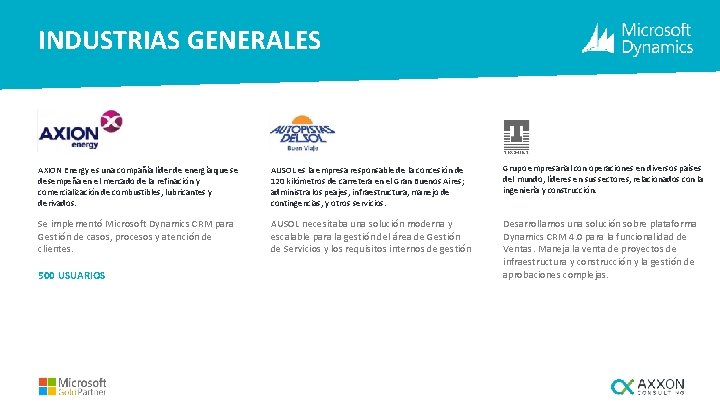 INDUSTRIAS GENERALES AXION Energy es una compañía líder de energía que se desempeña en