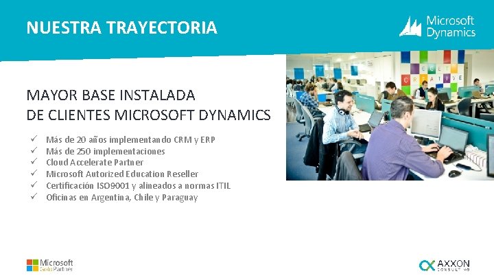 NUESTRA TRAYECTORIA MAYOR BASE INSTALADA DE CLIENTES MICROSOFT DYNAMICS ü ü ü Más de