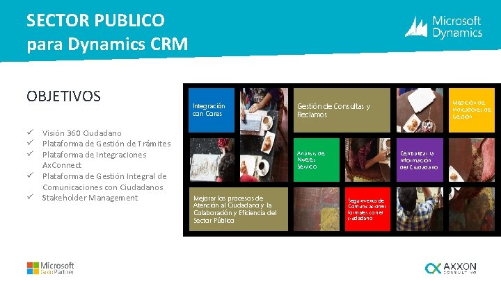 SECTOR PUBLICO para Dynamics CRM OBJETIVOS ü Visión 360 Ciudadano ü Plataforma de Gestión