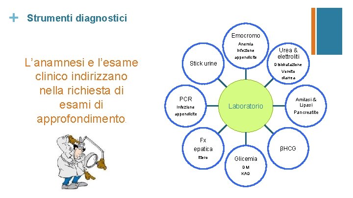 + Strumenti diagnostici Emocromo L’anamnesi e l’esame clinico indirizzano nella richiesta di esami di