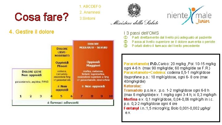 1. ABCDEFG Cosa fare? 4. Gestire il dolore 2. Anamnesi 3. Sintomi I 3