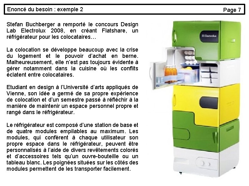 Enoncé du besoin : exemple 2 Stefan Buchberger a remporté le concours Design Lab