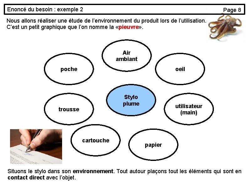 Enoncé du besoin : exemple 2 Page 8 Nous allons réaliser une étude de