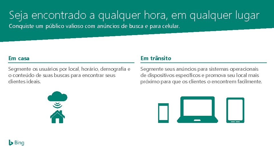 Seja encontrado a qualquer hora, em qualquer lugar Conquiste um público valioso com anúncios